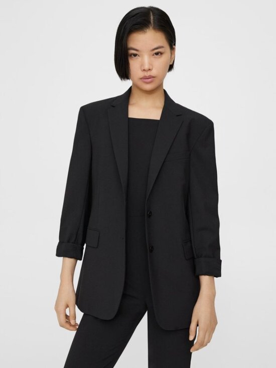 Theory Jackets & Blazers - Theory Rolled Sleeve Boyfriend Jacket in Good Wool Black Sz 12